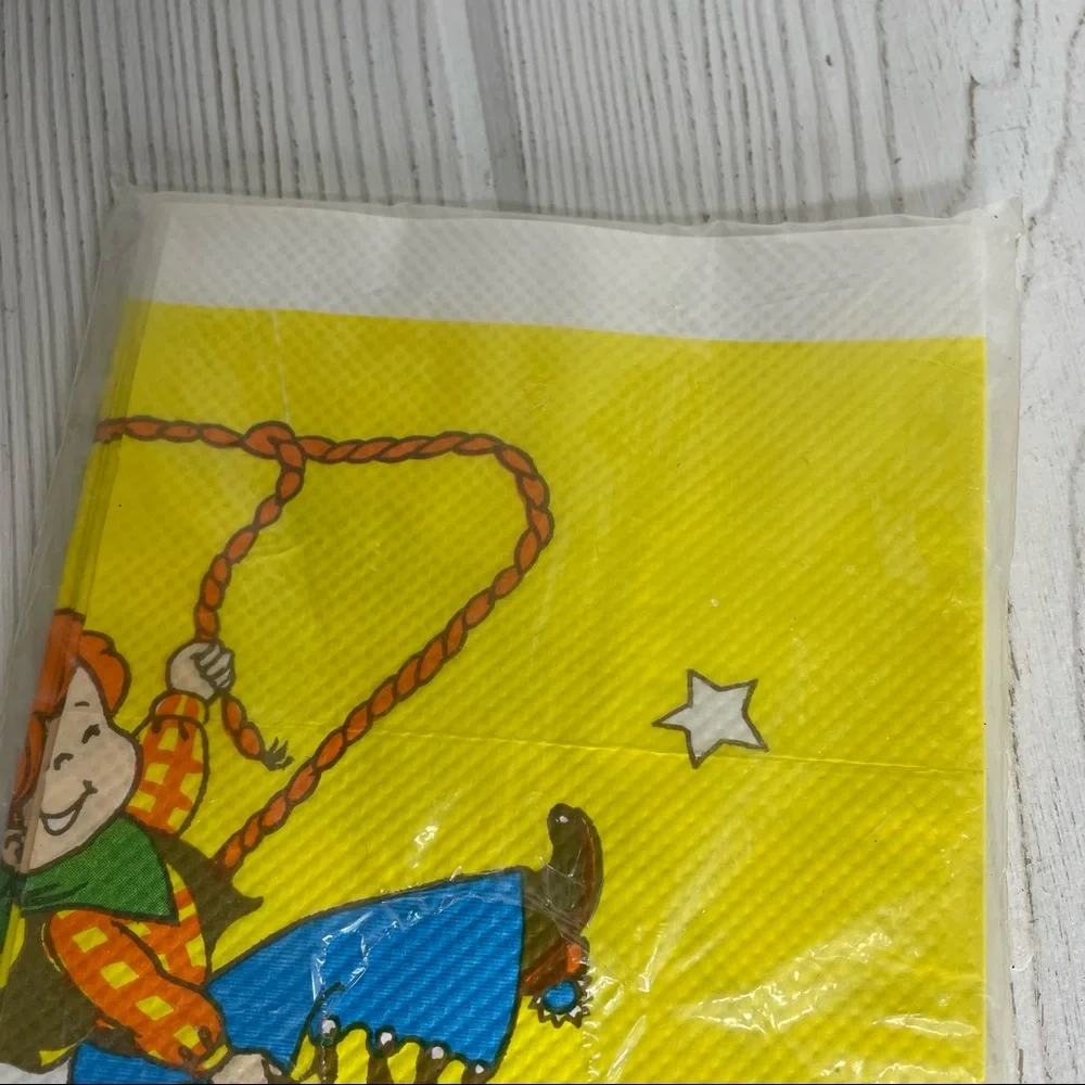 Vintage Forget Me Not Cowboy Rodeo Western Paper Tablecloth 54” x 96” NIP